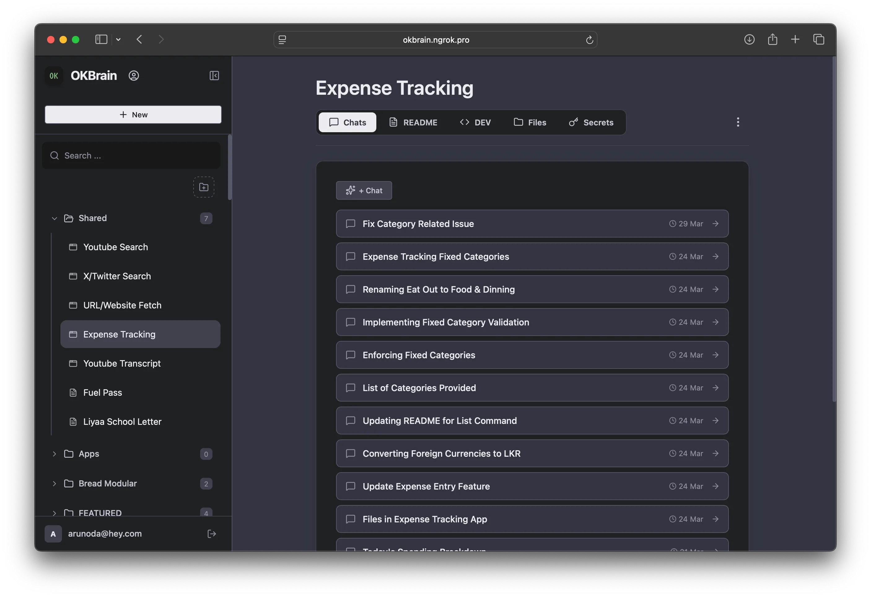 OKBrain apps and coding agent interface